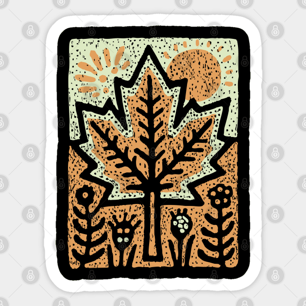 Autumn Maple Leaf T-Shirt | Folk Art Fall Nature Tee Sticker by TuncGK